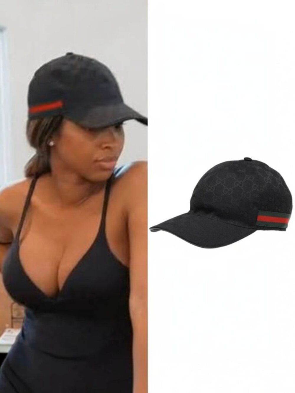 Black Gucci Baseball Cap Italian Stripe Hat Supreme GG Monogram Incl Dust Bag M